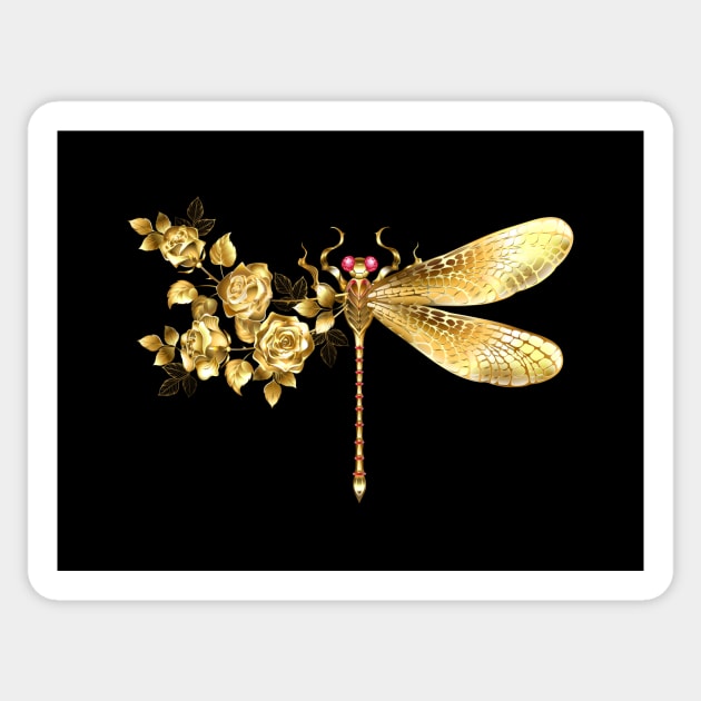 Golden flower dragonfly with rose Sticker by Blackmoon9